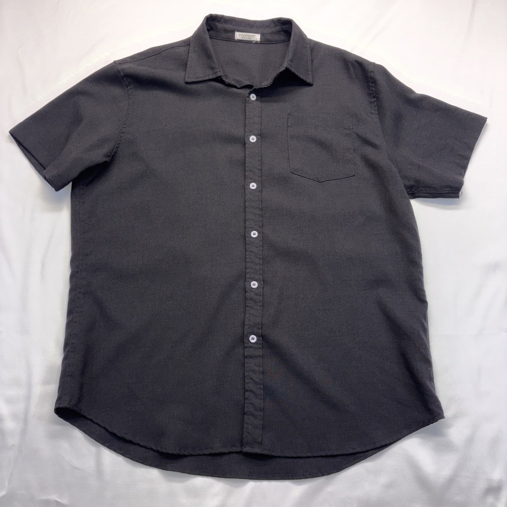 COOFANDY Shirt Men's Large Black Solid Short Sleeve Button Up Casual